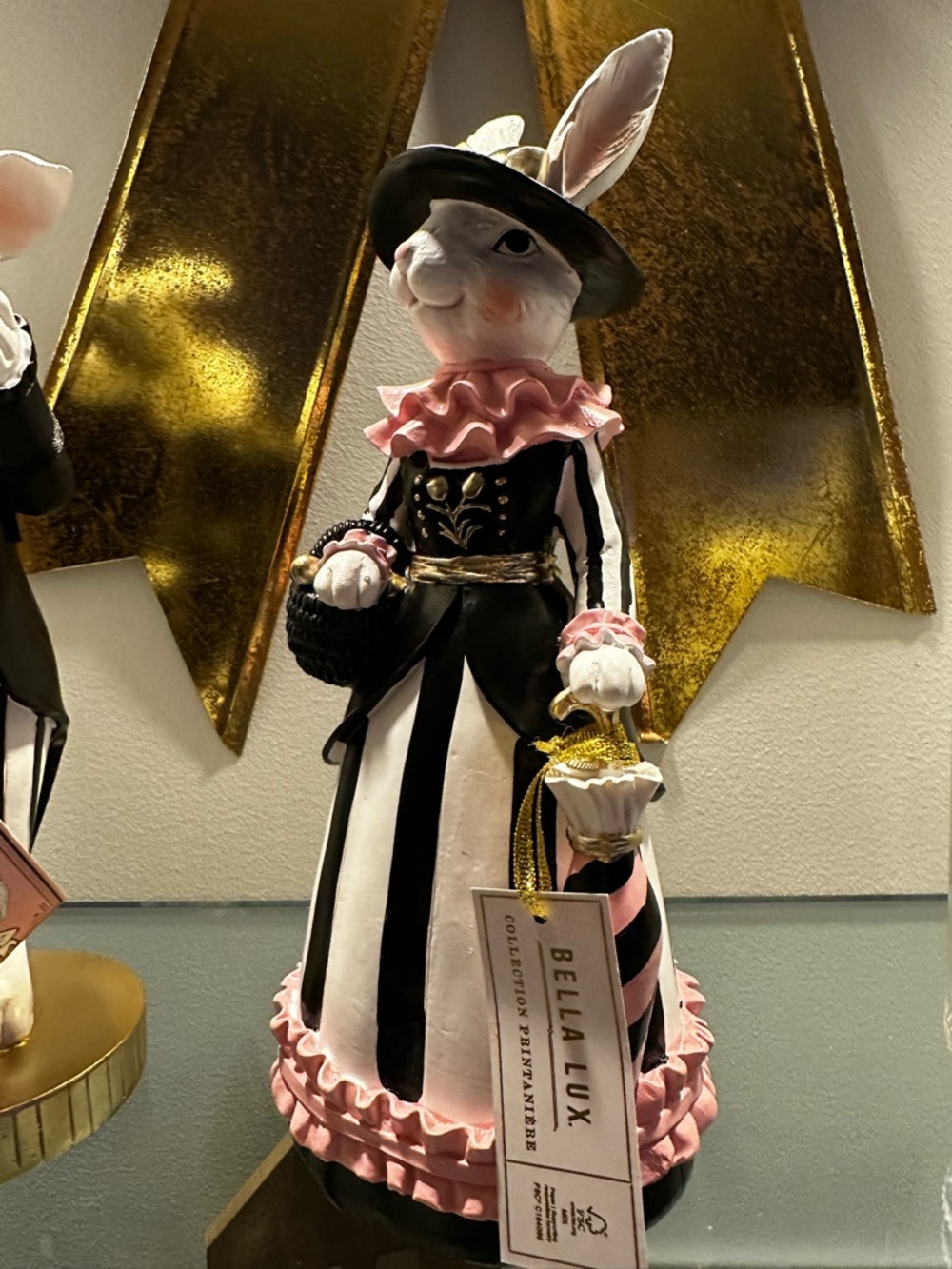 Bella Lux Pink & Black female Rabbit Figurine Dress Decor new with tags - Picture 2 of 9